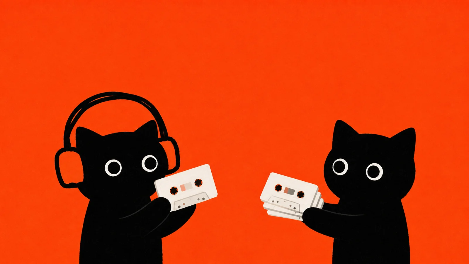 A cat handing over cassettes